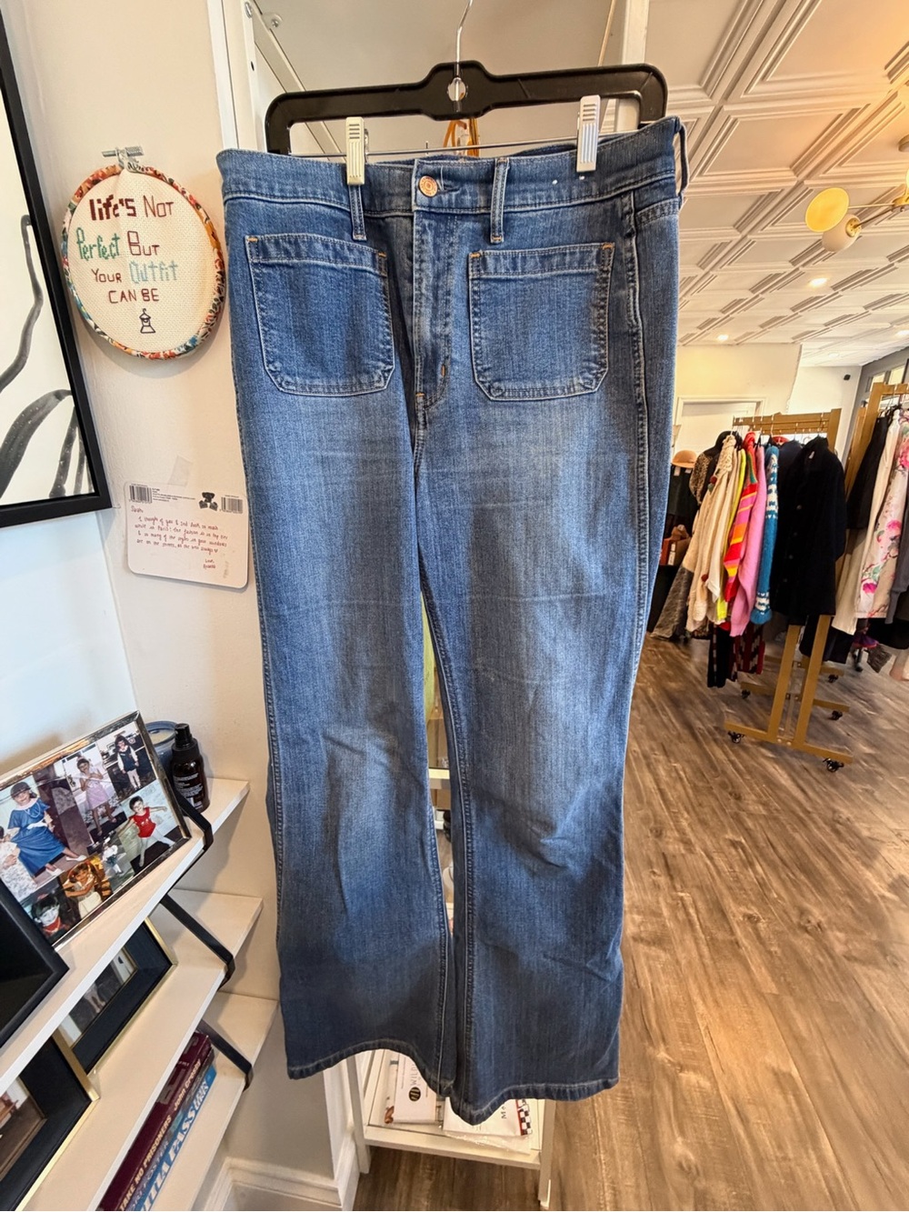 GAP Women's Medium Blue Wide-Leg Jeans with Front Patch Pockets